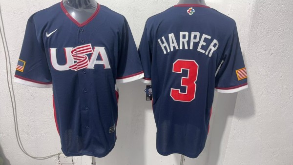 MLB USA Blue #3 HARPER  1:1 Quality Baseball  Jerseys  World Cup