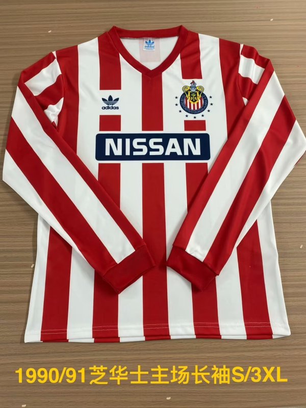 Retro   Chivas Home Long sleeve 1:1 Quality Soccer Jersey   1990-1991