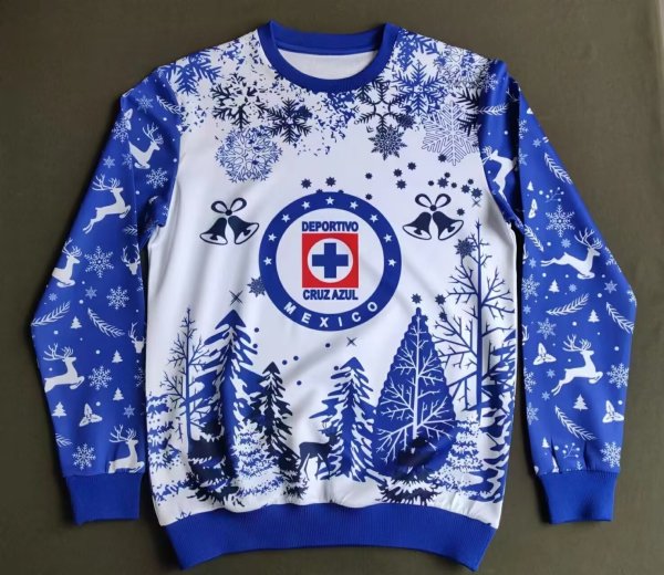 Cruz Azul Christmas hoodie White Blue Jacket  Tracksuit  1:1 Quality 25-26