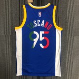 Golden State Warriors White Blue Mexico Retro #95 TOSCANO 1:1 Quality NBA Season Jerseys  75 Year