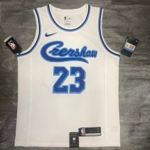 Los Angeles Lakers  Latin  Retro  Singer Collaboration Version White 6 James  Round-neck   NBA Jerseys