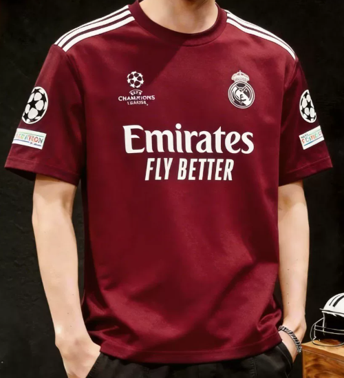 Real Madrid T-shirt Dark Red  100% Cotton Special Edition 1:1 Quality Soccer Jersey 26-27
