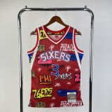 Philadelphia 76ers  Graffiti Red #3 IVERSON 1:1 Quality NBA  Season Jerseys 1996-1997