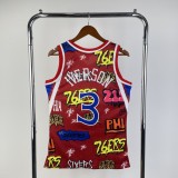 Philadelphia 76ers  Graffiti Red #3 IVERSON 1:1 Quality NBA  Season Jerseys 1996-1997
