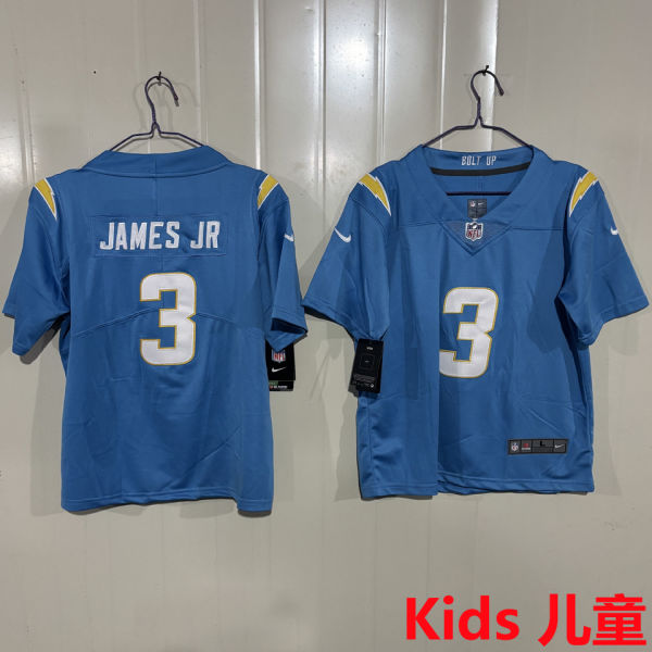 JAMES JR #3 Los Angeles Chargers Kids NFL Jersey 闪电