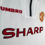 1998/99 M Utd White Retro Long Sleeve Soccer Jersey