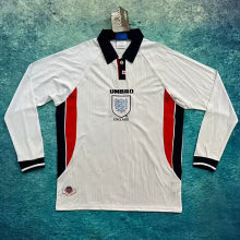 1998 England Home White Retro Long Sleee  Jersey