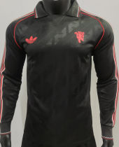 2025 M Utd Black Retro Style Player Version Long Sleeve Soccer Jersey