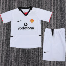 2002/2003 M Utd Away White Retro Kids Soccer Jersey