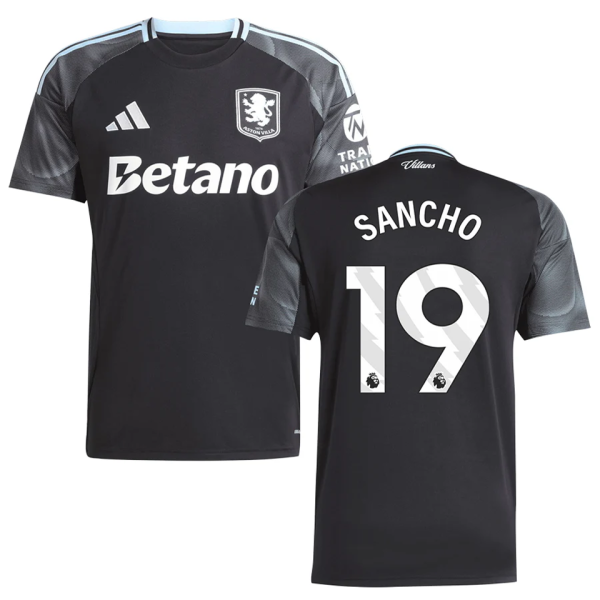 SANCHO #19 Aston Villa Away Black Fans Soccer Jersey 2025/26 (League Font 联赛字体 ) ★★