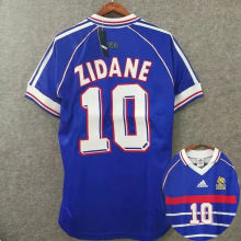 ZIDANE #10 France Home Blue Retro Soccer Jersey 1998  (右胸带小字)
