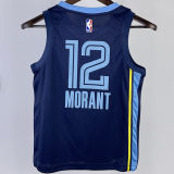 Grizzlies MORANT #12 Sapphire Blue  Kids NBA Jersey 热压