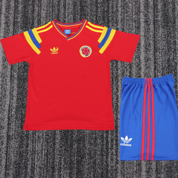 1990 Colombia Away Red Retro Kids Soccer Jersey