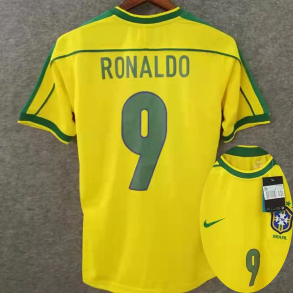 Ronaldo # 9 Brazil Home Retro Soccer Jersey 1998