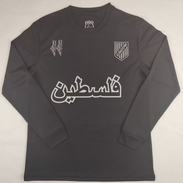 2025 Palestine Black Long Sleeve Soccer Jersey 白色阿拉伯文