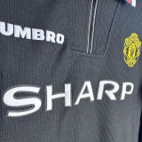 1998/99 M Utd Black Retro Long Sleeve Soccer Jersey