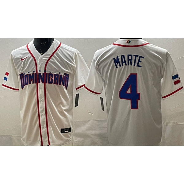 2026 WBC Dominicana #4 MARTE White Baseball Jersey