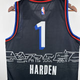 2021 76ers HARDEN #1 Sapphire Blue City Edition NBA Jerseys 热压