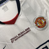 2008/09 M Utd Away White Retro UCL Version Long Sleeve Retro Soccer Jersey (胸前有绣欧冠决赛小字）