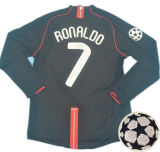 2007/08 M Utd Away Black Long Sleeve Retro Soccer Jersey