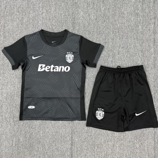2025/26 Sporting Lisbon Away Black Kids Soccer Jersey 里斯本