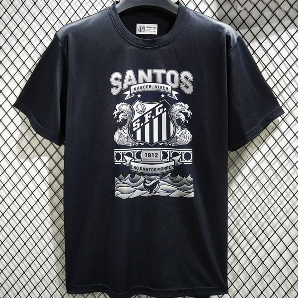2025 Santos Black Cotton Retro Style T-Shirt