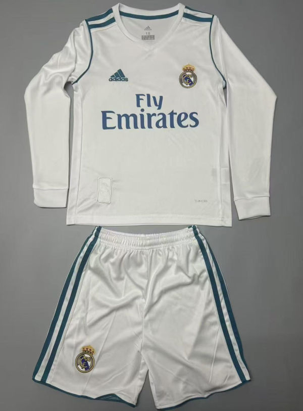 2017/18 RM Home White Retro Kids Long Sleeve Soccer Jersey 长袖