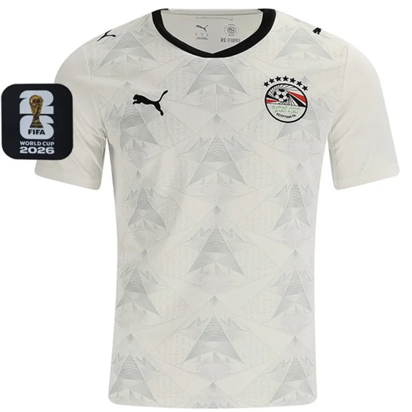 2026/27 Egypt Away White Fans Soccer Jersey (Have Right Patch 有右臂章 黑底白字）