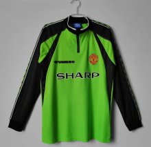 Retro Manchester United Green  Long Sleeve 1:1 Quality Soccer Jersey  1998-1999