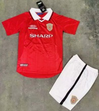 Retro Manchester United Home Kids Set 1:1 Quality Soccer Jersey  1999-2000