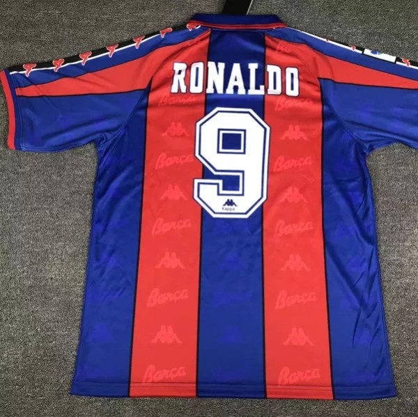 RONALDO # 9 Barcelona Home Red and Blue Retro 1:1 Quality Soccer Jersey    1996-1997