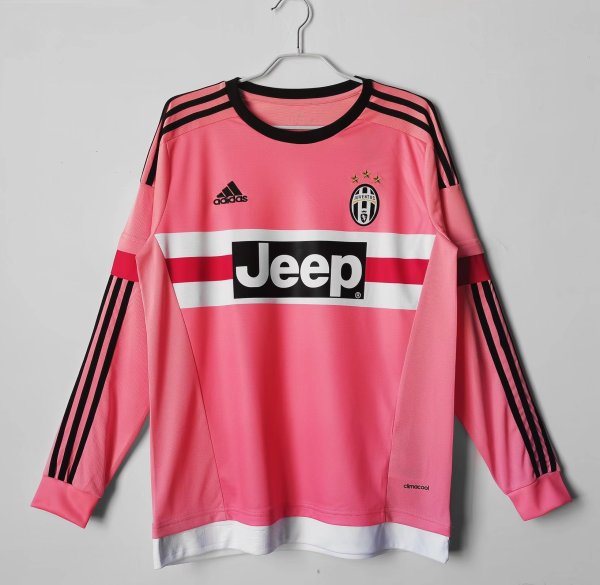 Retro Juventus Away Pink Long sleeve  1:1 Quality Soccer Jersey    2015-2016