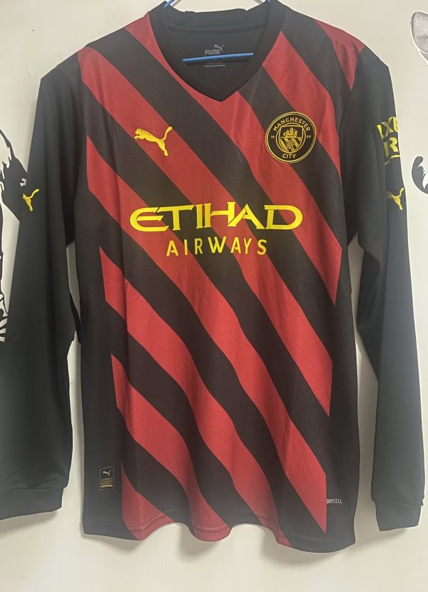 Manchester City Away  Long Sleeve  Fans   1:1 Quality Soccer Jersey    22-23