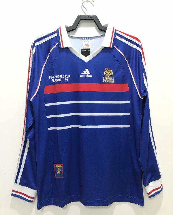 Retro France Home Long Sleeve 1:1 Quality Soccer Jersey  1998