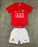 Retro Manchester United home with embroidery champion  kids 1:1 Quality Soccer Jersey   2007-2008