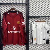 Manchester United Long  Home  With Pants Sets  fans black 1:1 Quality Soccer Jersey   25-26