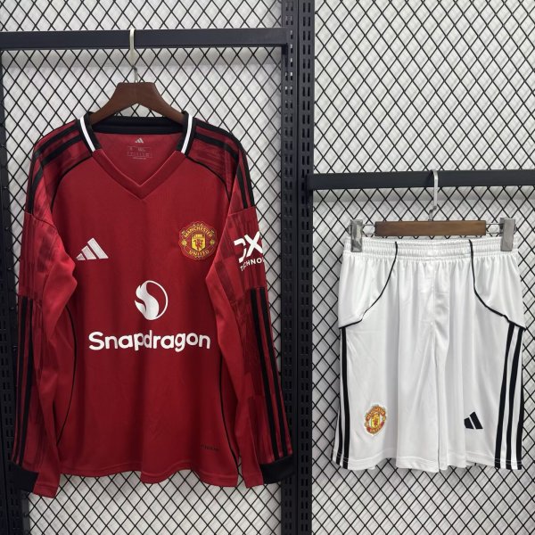 Manchester United Long  Home  With Pants Sets  fans black 1:1 Quality Soccer Jersey   25-26