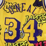 Los Angeles Lakers Yellow Graffiti  #34 O'NEAL  1:1 Quality NBA Season Jerseys 1996-1997