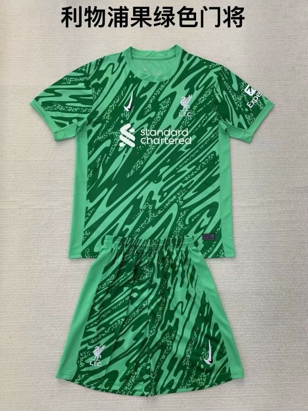 Liverpool goalkeeper green Kids 1:1 Quality Soccer Jersey   24-25