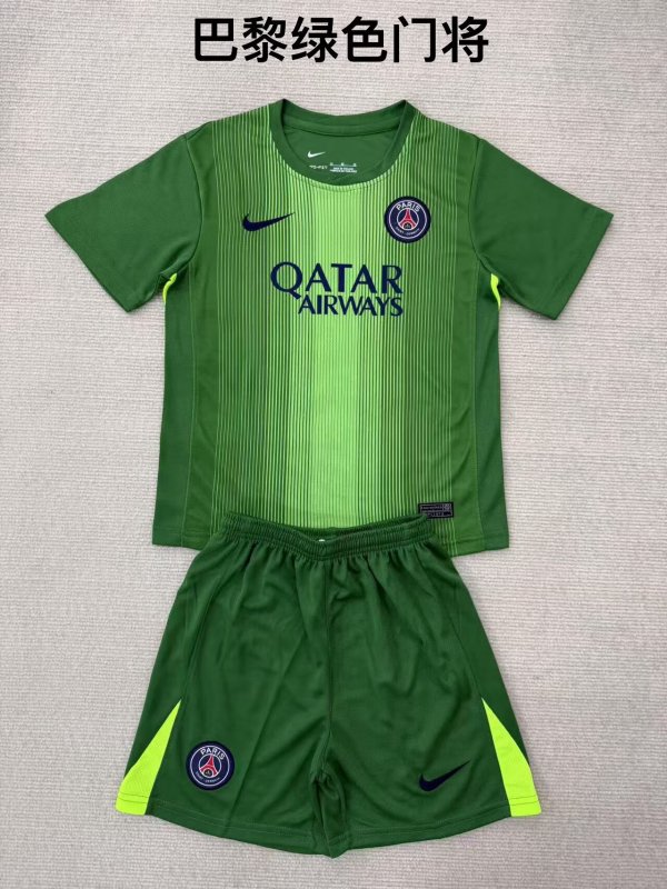 PSG Paris  Goalkeeper Green Fans  (Kids and Man)  1:1 Quality Soccer Jersey  25-26