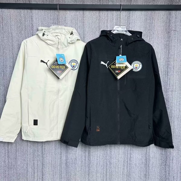 Manchester city  Windbreaker  Interchange Jacket Black  White 1:1 Quality Soccer Jersey  25-26