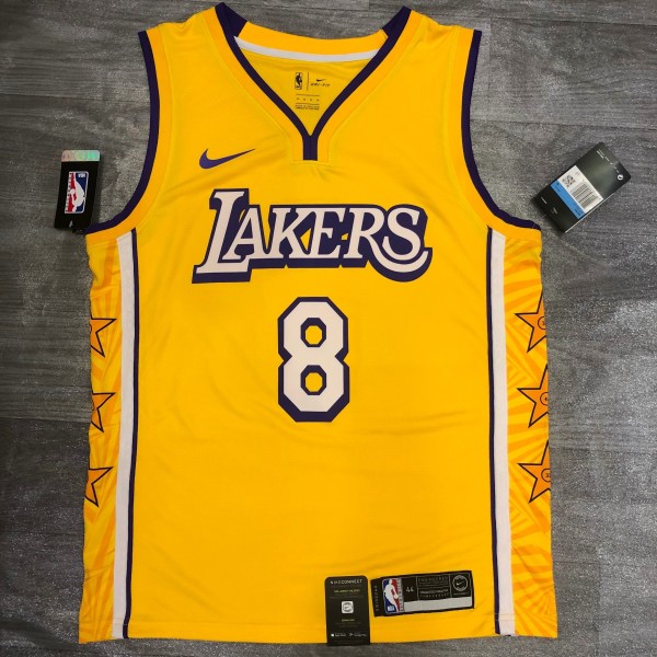 Los Angeles Lakers  V-Neck  Yellow with star  Kobe #8 BRYANT  1:1 Quality NBA Season Jerseys