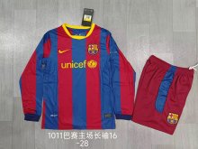 Retro Barcelona Home Long  kids  1:1 Quality Soccer Jersey  2010-2011