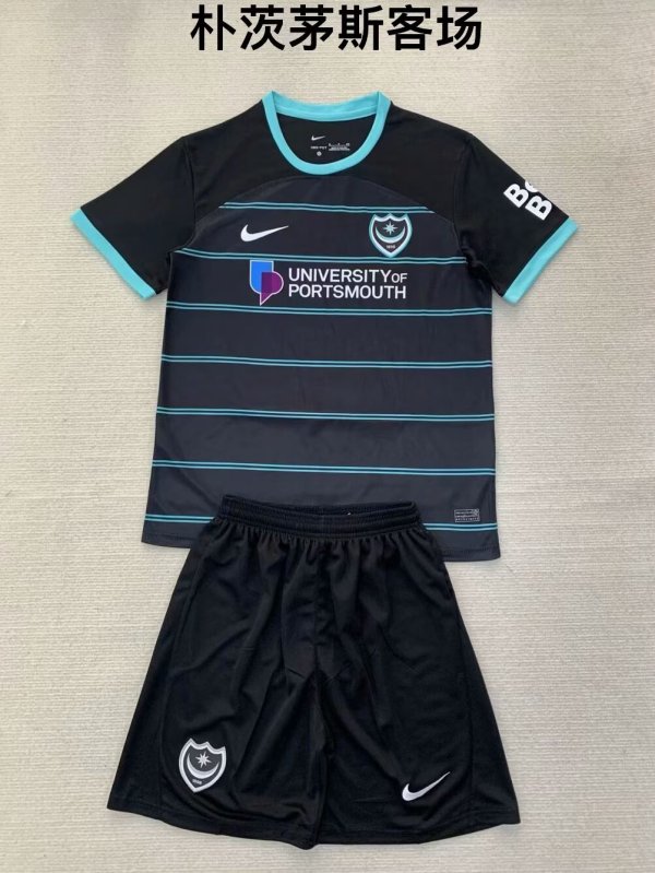 Portsmouth away  kids  1:1 Quality Soccer Jersey   24-25