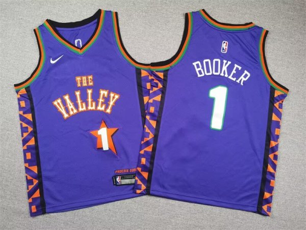 Phoenix Suns Kids City Edition Purplr #1 BOOKER 1:1 Quality NBA Jerseys