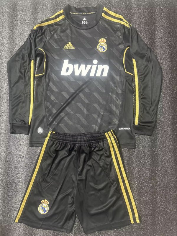 Retro Real Madrid Long Sleeve Away  kids 1:1 Quality Soccer Jersey  2011-2012