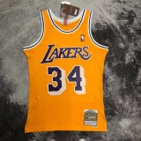 Retro Los Angeles Lakers Yellow #34 O'NEAL  1:1 Quality NBA Season Jerseys 1996-1997