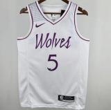 Timberwolves EDWARDS #5 White NBA Jerseys 24-25