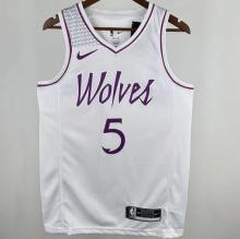 Timberwolves EDWARDS #5 White NBA Jerseys 24-25