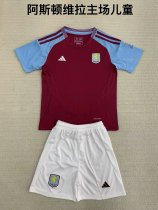 Aston Villa home kids  1:1 Quality Soccer Jersey   24-25